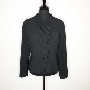 Ronen Chen black pleated asymmetrical button front blazer jacket size 3 or US 10
